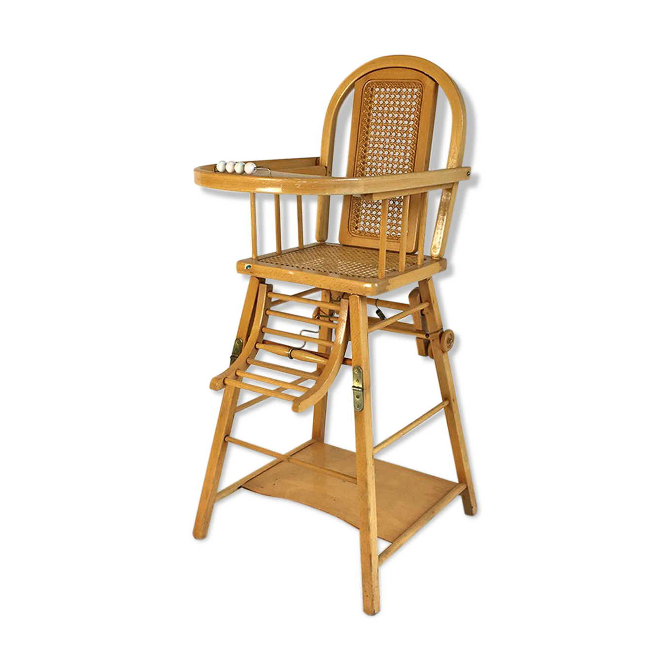 Chaise pour bébé vintage en bois et cannage  Selency