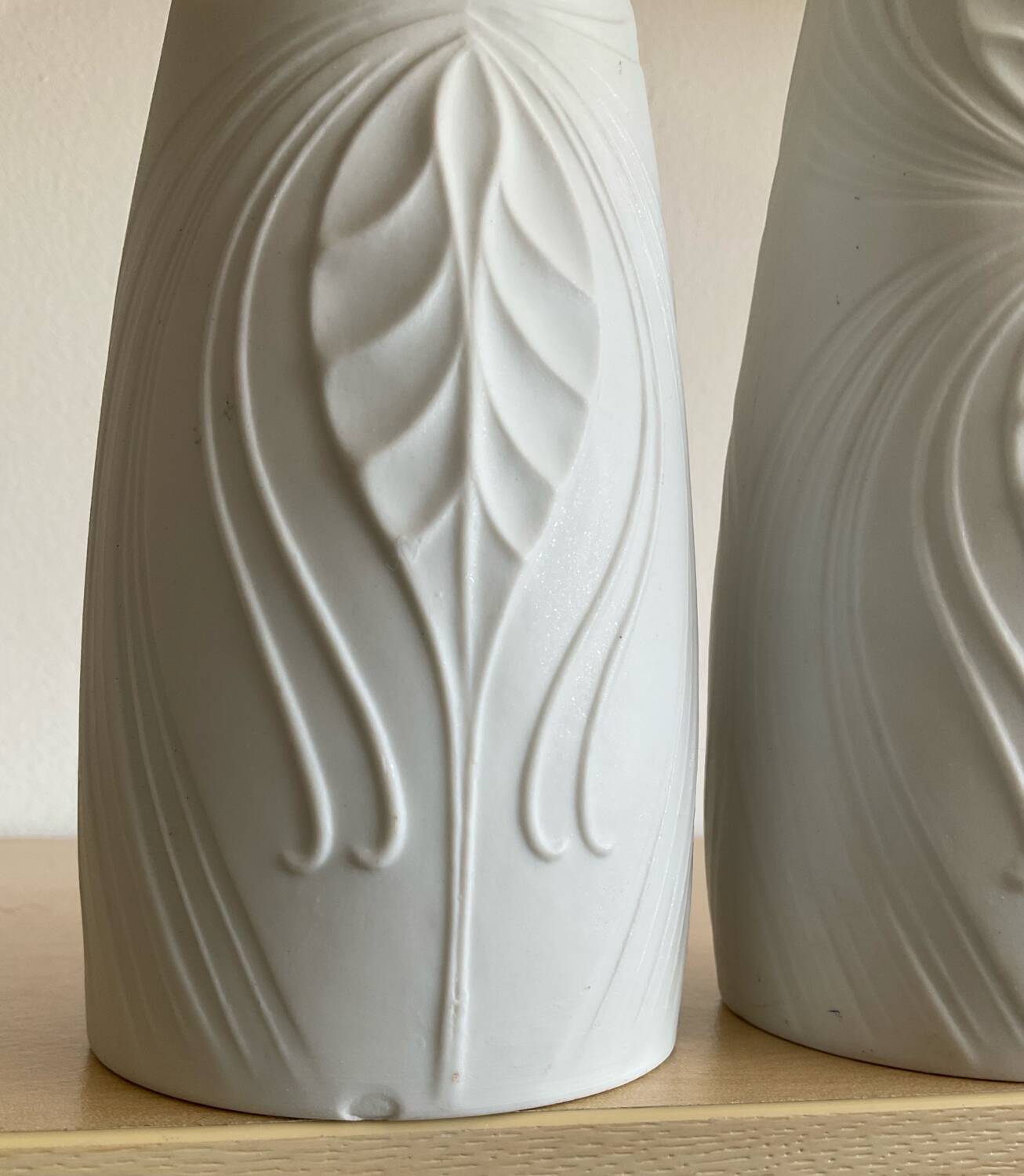 Trio of Op Art vases by KPM Germany in biscuit porcelain