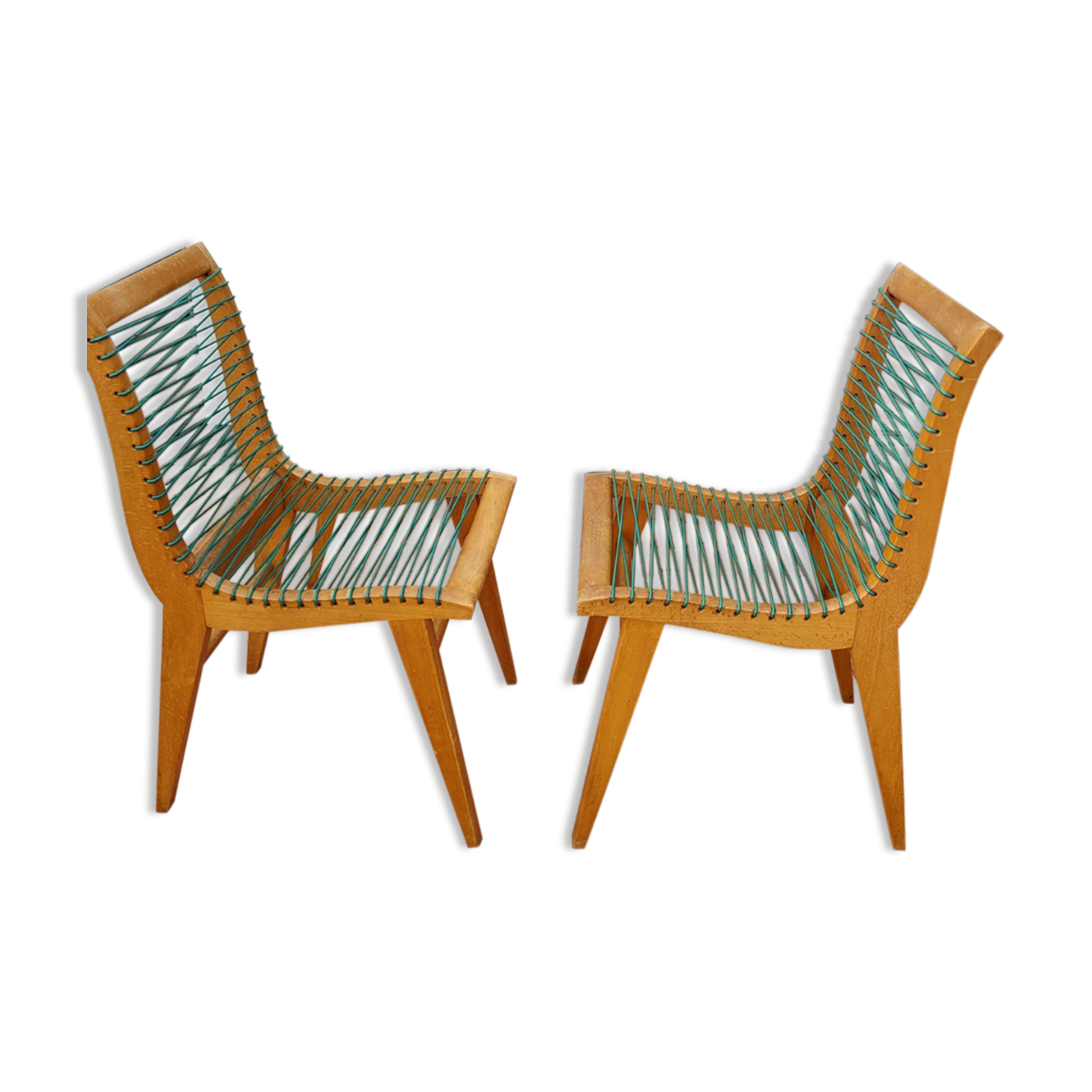 4 Louis Sognot chairs, green yarn