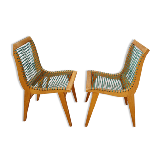 4 Louis Sognot chairs, green yarn