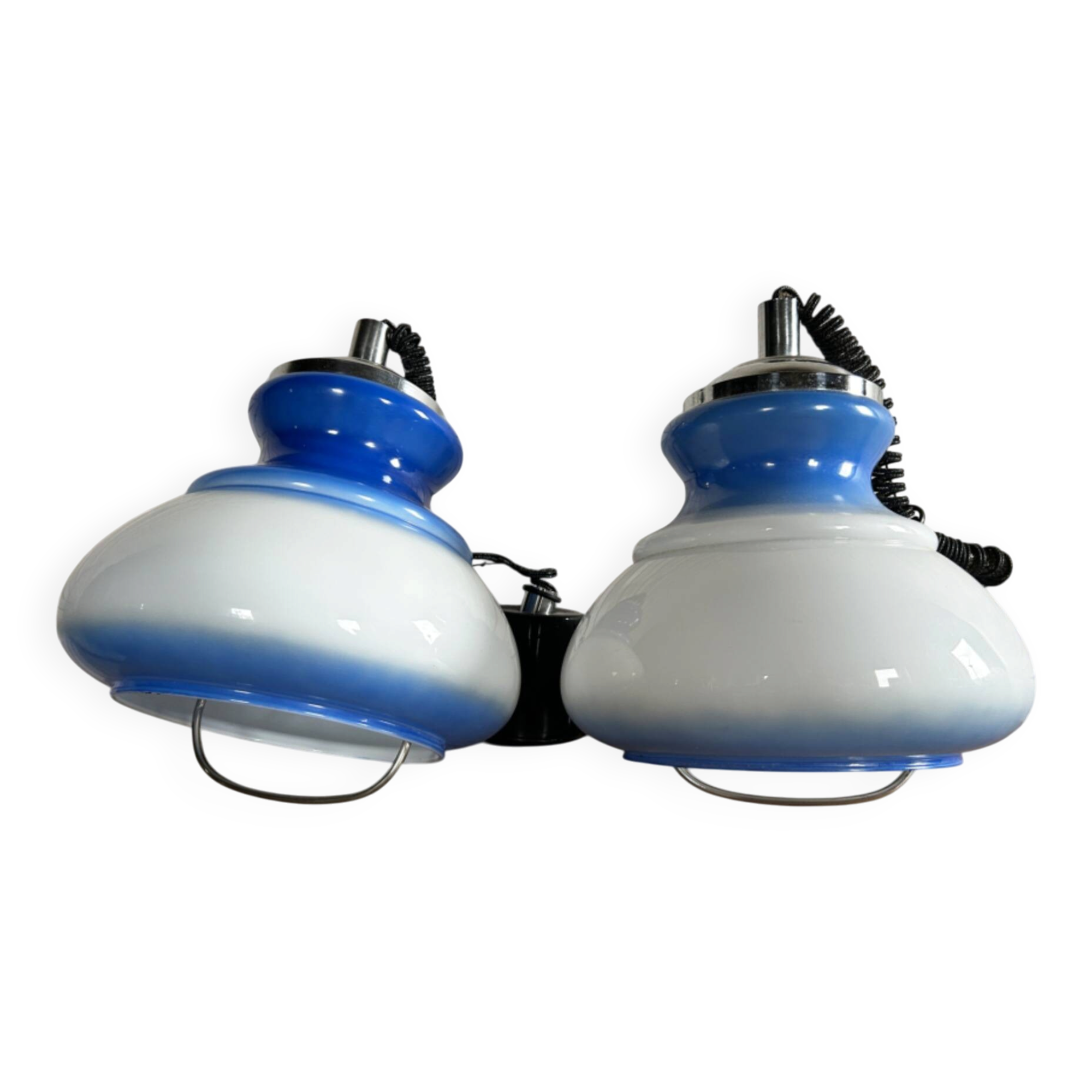 A vintage blue and white Space Age pendant by Harvey Guzzini, 1970.