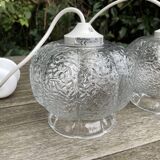 Double suspensions mathias ref SU004 en verre transparent forme de corolle en relief
