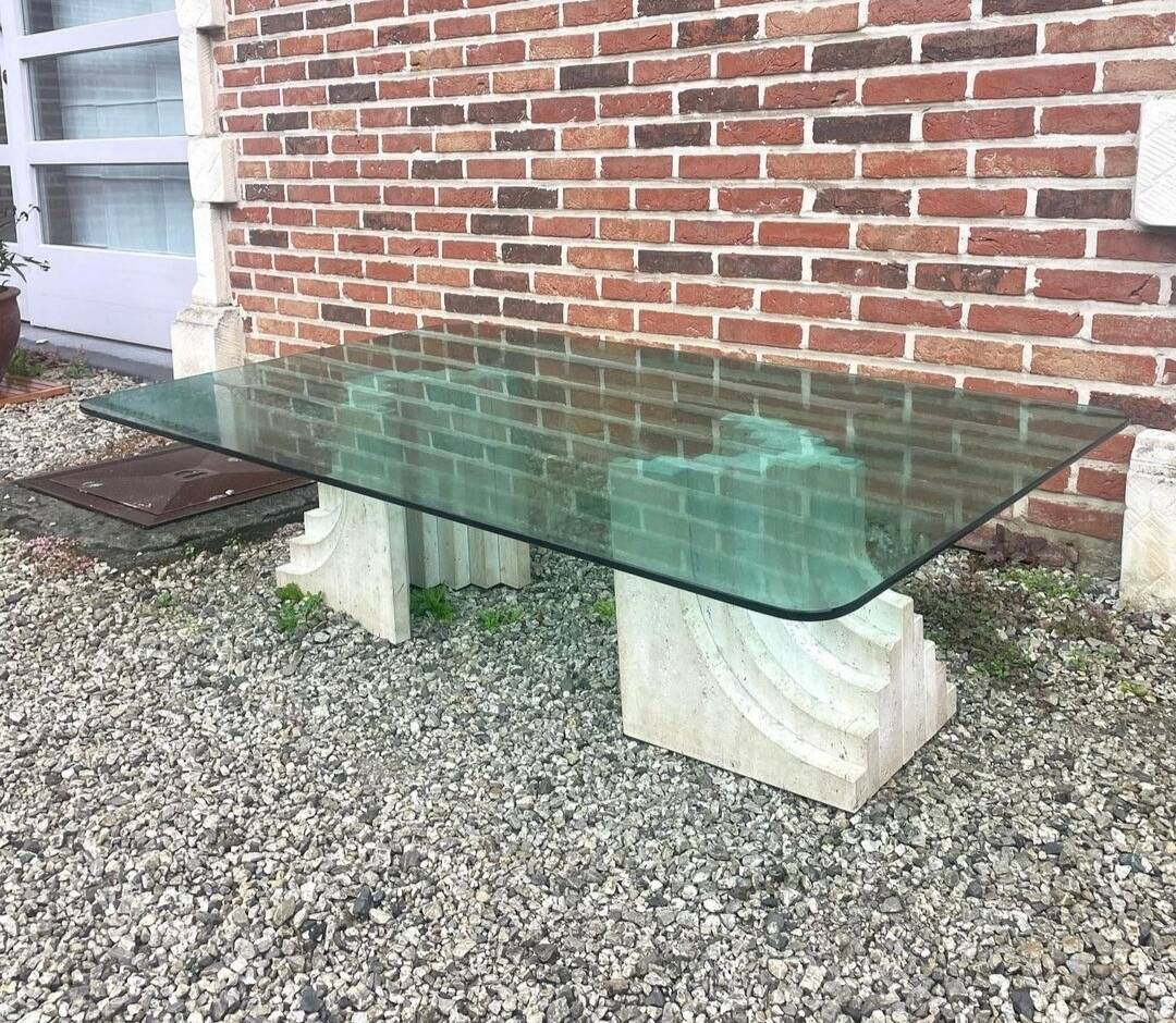 Table basse en travertin et verre, Carlo Scarpa, Italy, 1970s