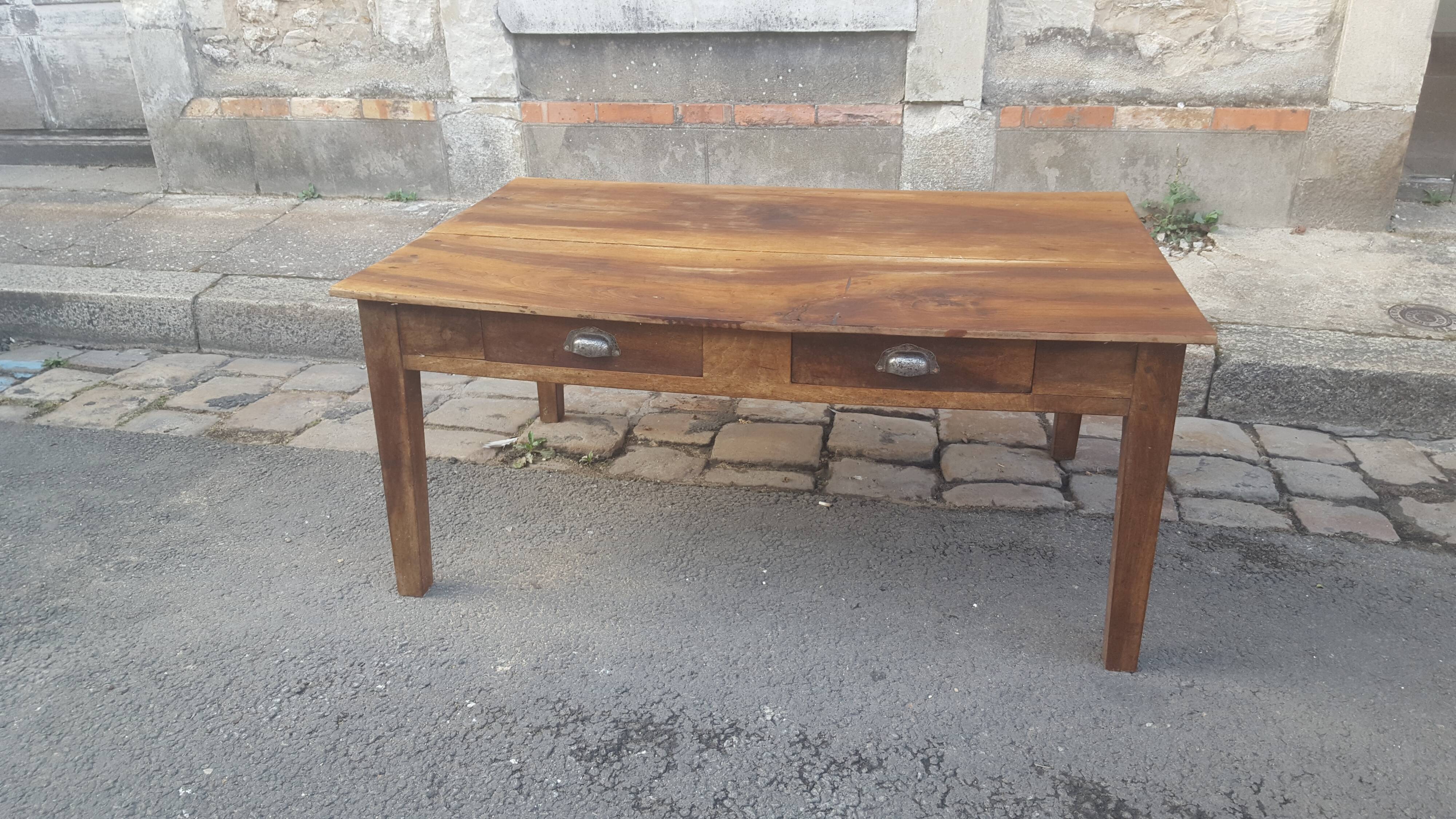 Farm table coffee table with drawers