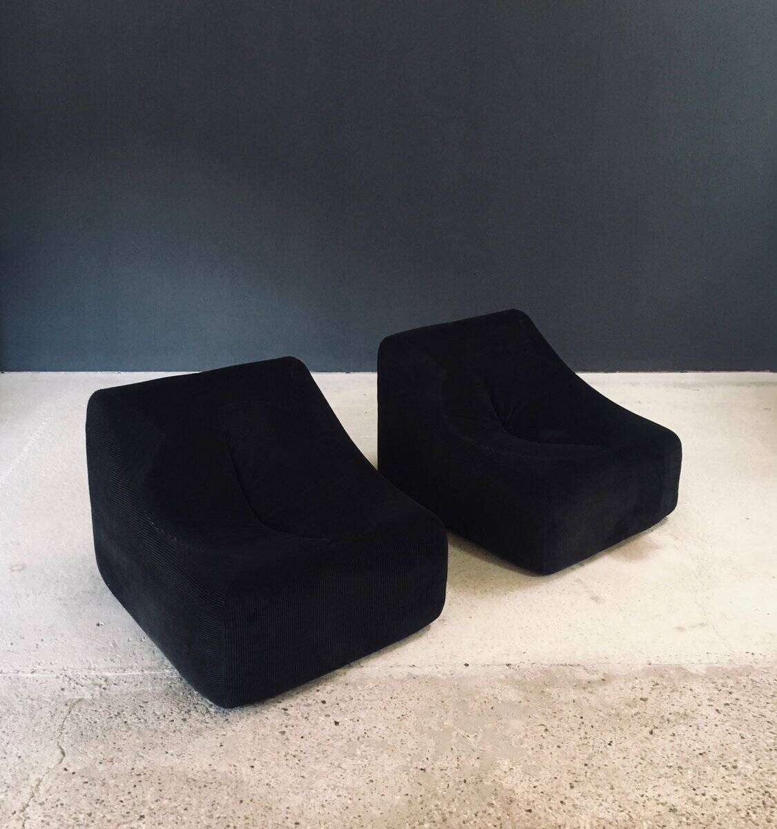 Mid-Century Modern French Corduroy Lounge Chairs, 1970s, Set of 2