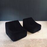 Mid-Century Modern French Corduroy Lounge Chairs, 1970s, Set of 2