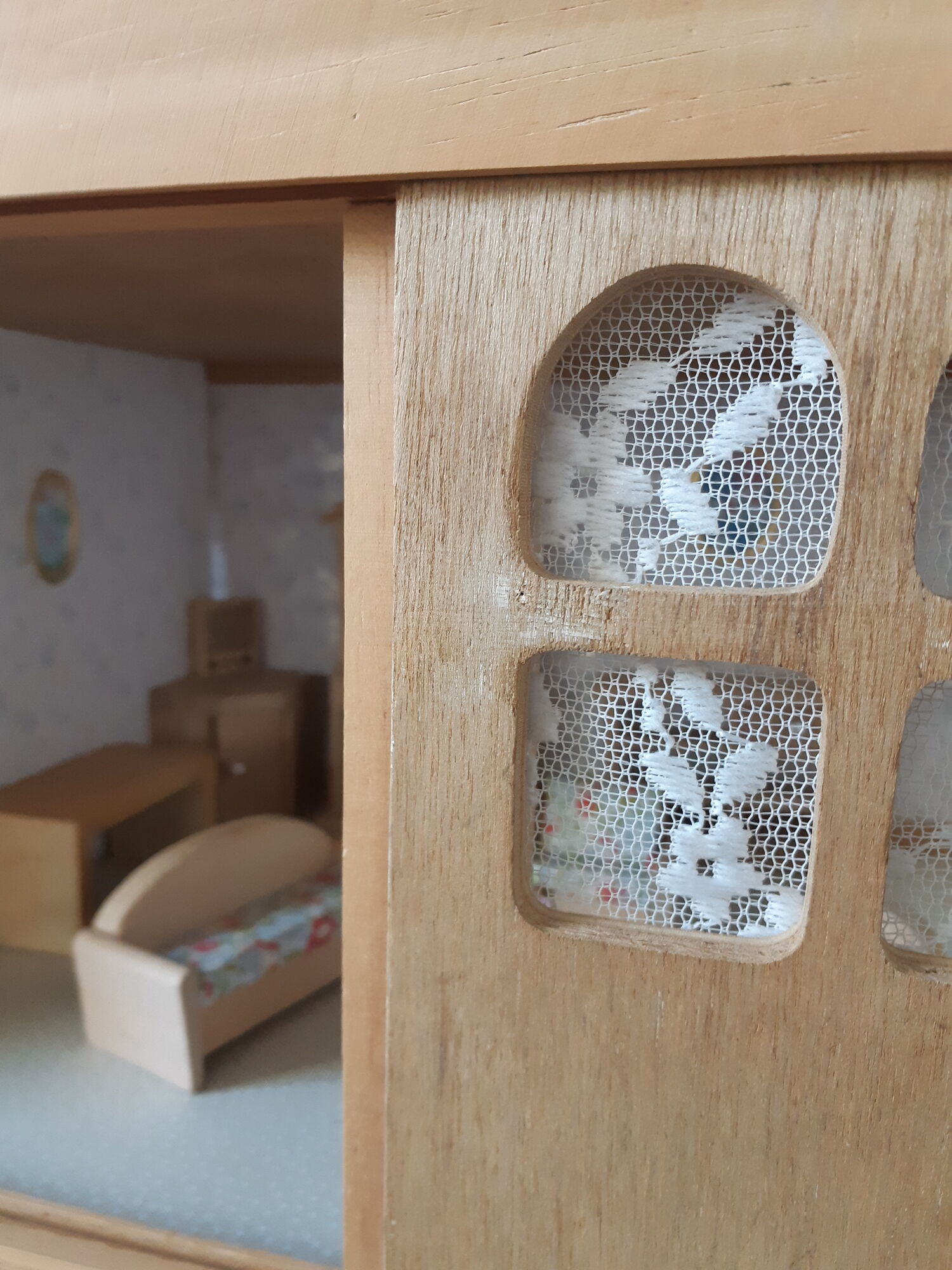 Wooden dollhouse, revamped, furnished, vintage French