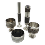 Set of 5 brutalist steel vases and bowls 1970