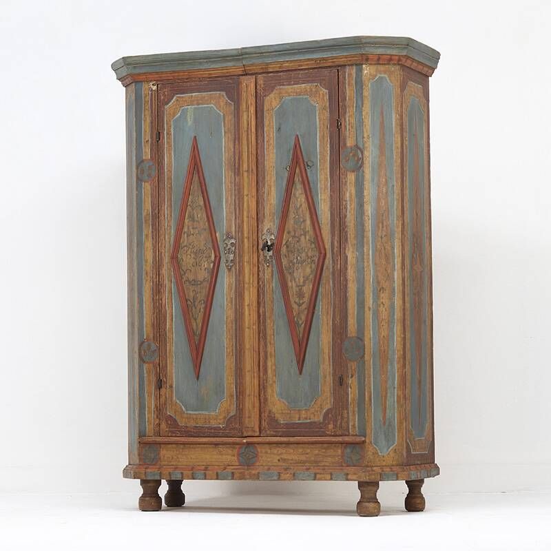 Armoire de mariée peinte art populaire de ferme rustique, 1827