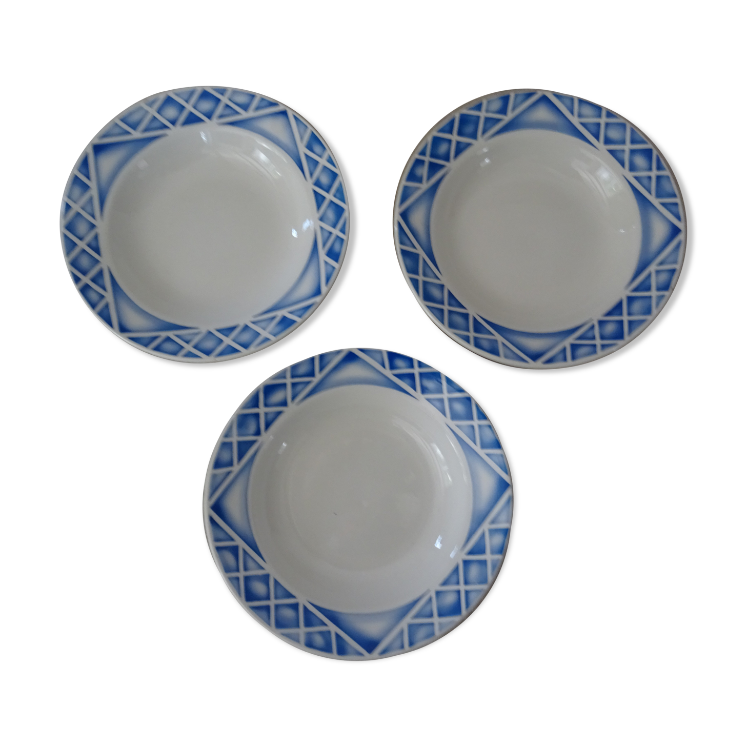 3 Plates faience old Sarreguemines Villeneuve blue décor