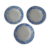 3 Plates faience old Sarreguemines Villeneuve blue décor