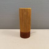 Beautiful cylindrical table lamp in wood and sisal, estimated 1960s-1970s