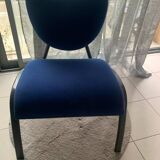 Black metal design armchair with blue fabric. 1980s.