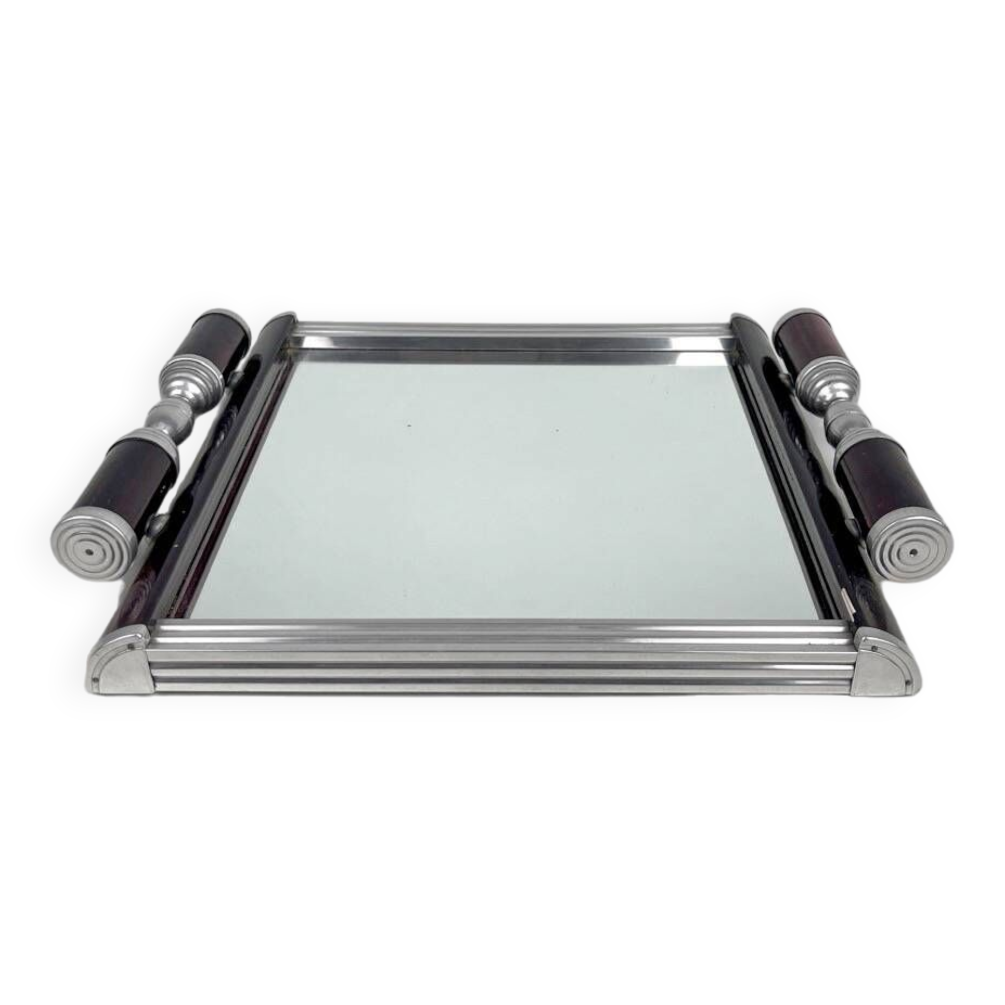 Art Deco metal and wood tray