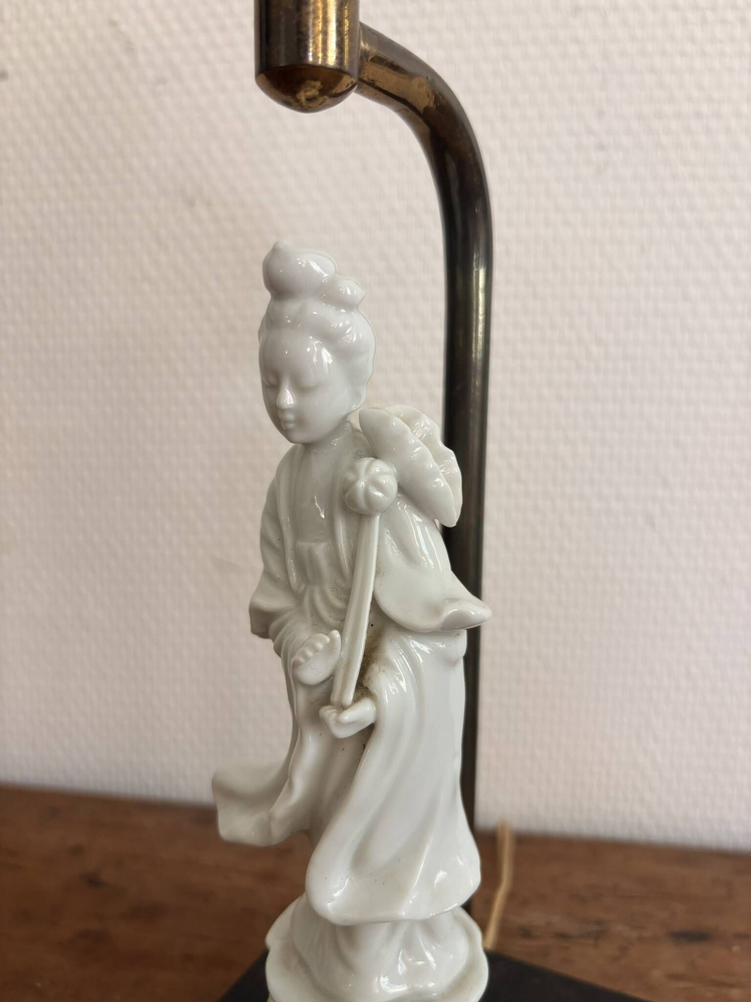 Ancient Guan Yin Lamp Base White Porcelain China Asian Goddess