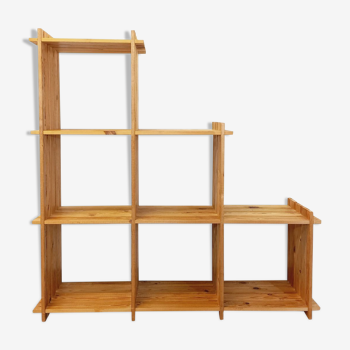 Bookcase vintage pine staircase shelf from the 80s in the style of Maison Regain