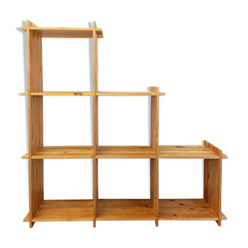 Bookcase vintage pine staircase shelf from the 80s in the style of Maison Regain