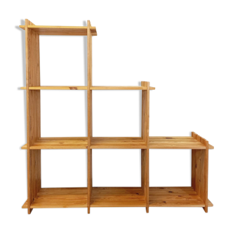 Bookcase vintage pine staircase shelf from the 80s in the style of Maison Regain