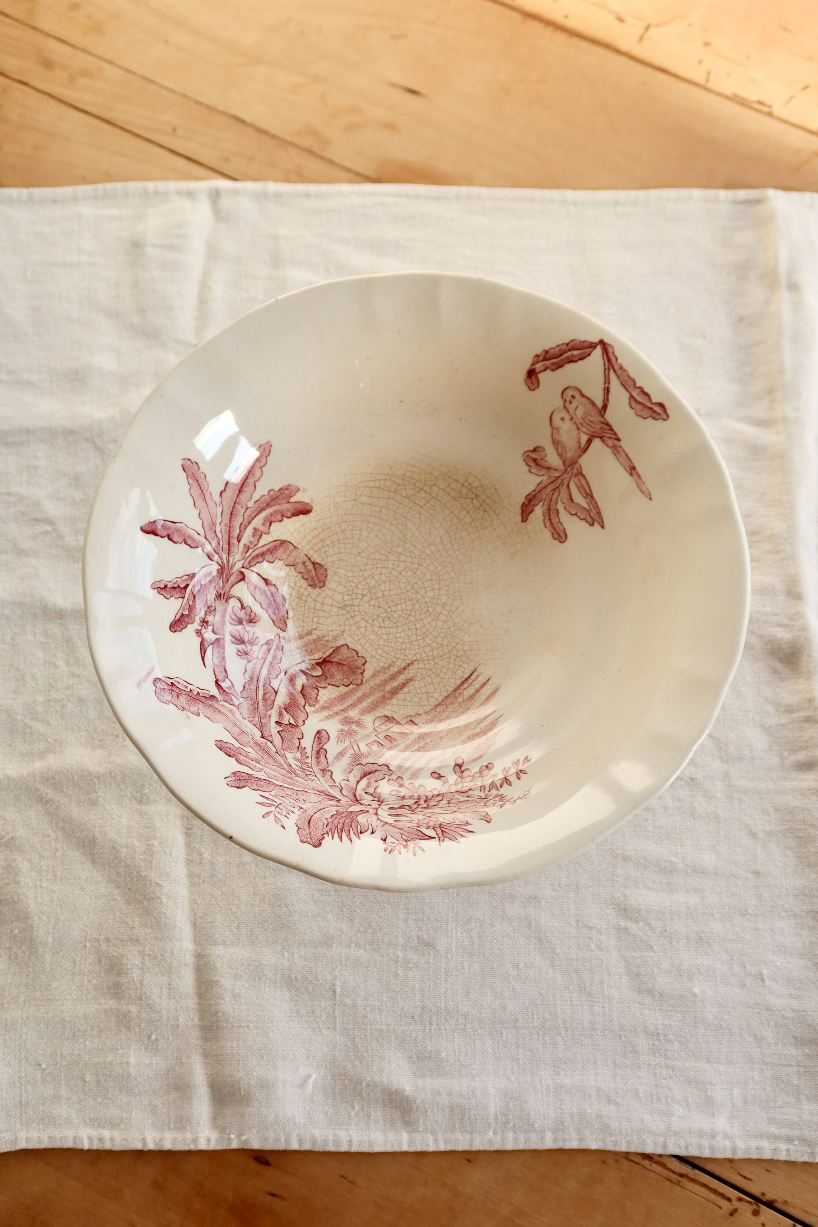 Antique Longchamp compote dish in pink ironstone – Exotic model