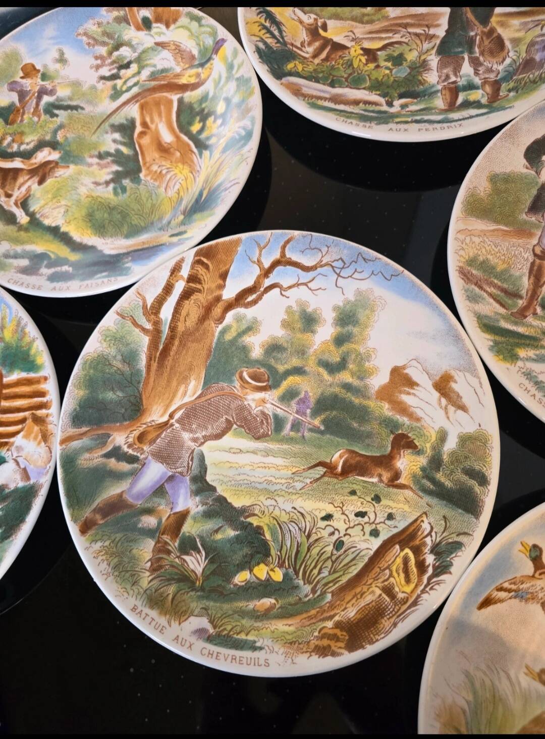 Set of 6 dessert plates Sarreguemines DV - Vintage Hunting Decor (1920)