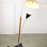 Mid-century italian aluminum & wood floor lamp with reflector