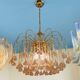 Vintage chandelier rain gold with handmade Murano glass pink flowers.