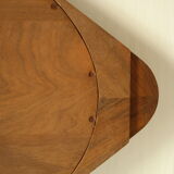 Oval wooden tray with glass and artisanal marquetry from the 70s.