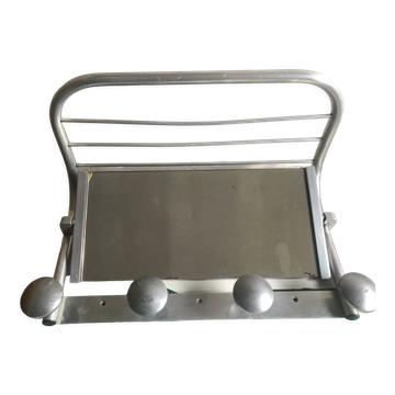 Portemanteau mural en aluminium avec miroir et porte chapeau années 50
