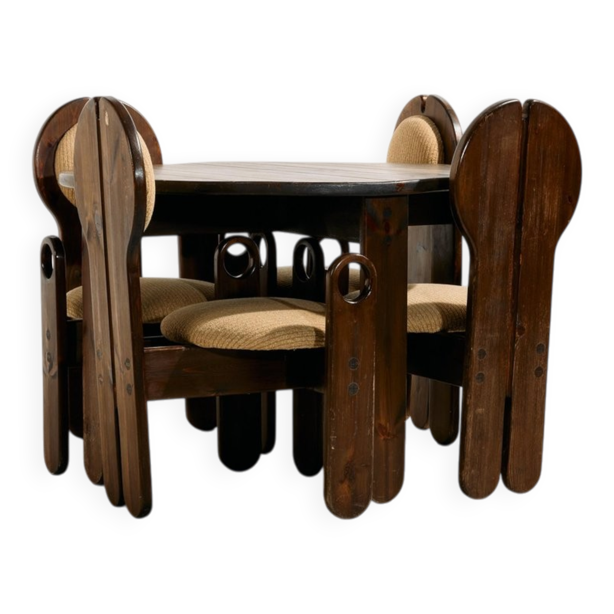 Hungarian Pine Dining Set by Mária Szedleczky, 1970s, Set of 5