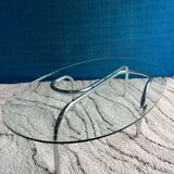 Table basse ovale 1970 verre biseaute