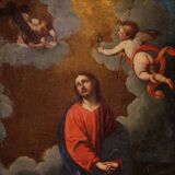 Antique Italian painting Christ with angels from the 17th century