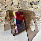 Smoked Plexiglas magazine rack by Michel Dumas for Roche Bobois 1970