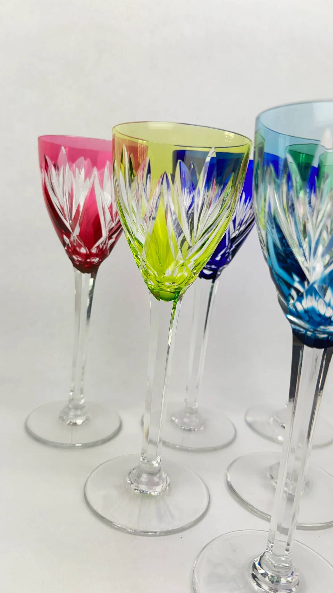 Saint-Louis, 6 Monaco model glasses in coloured crystal, 21.5 cm