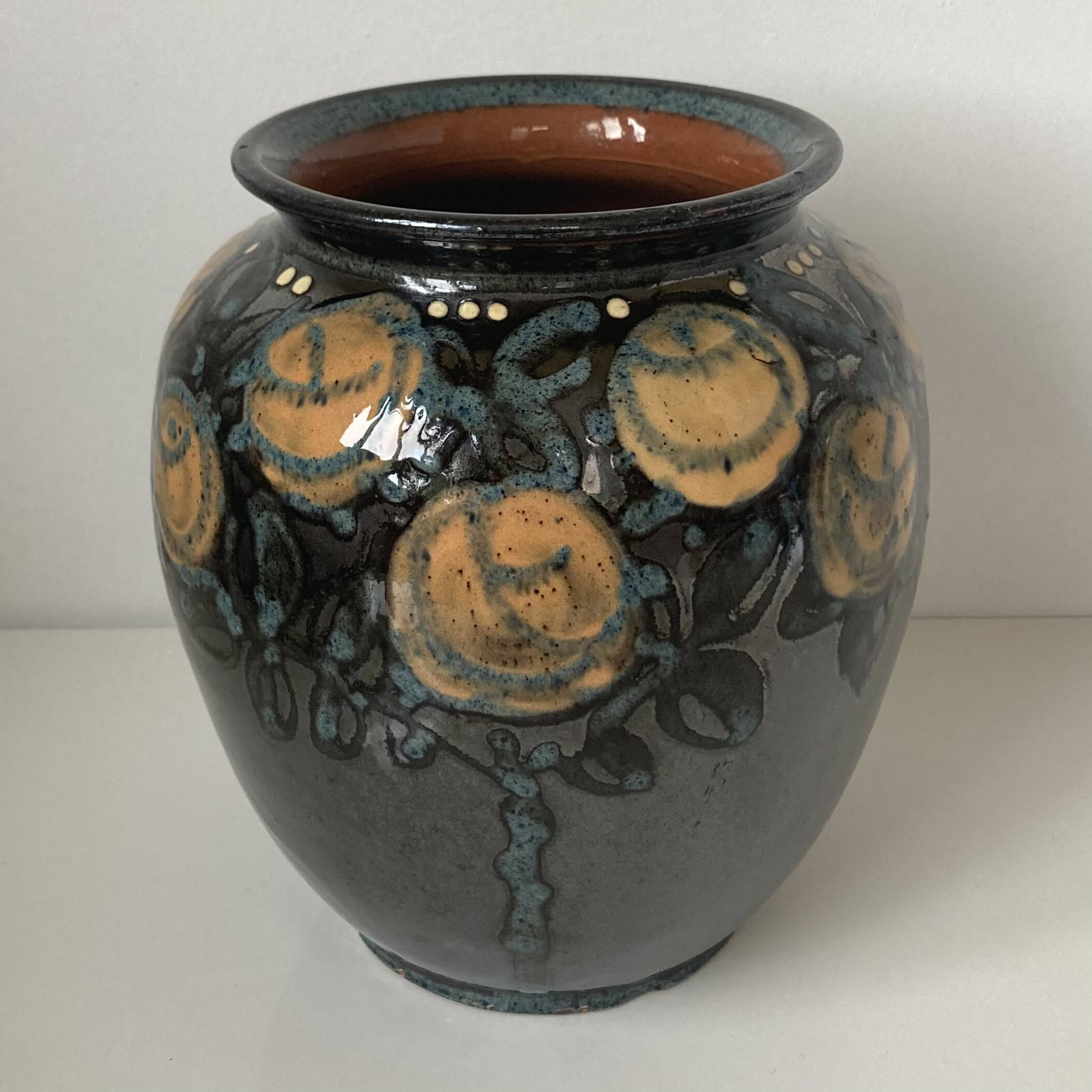 Beautiful ceramic vase with floral decoration by Paul Jacquet dating from the 1930s