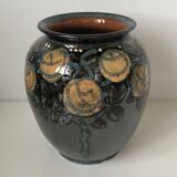 Beautiful ceramic vase with floral decoration by Paul Jacquet dating from the 1930s