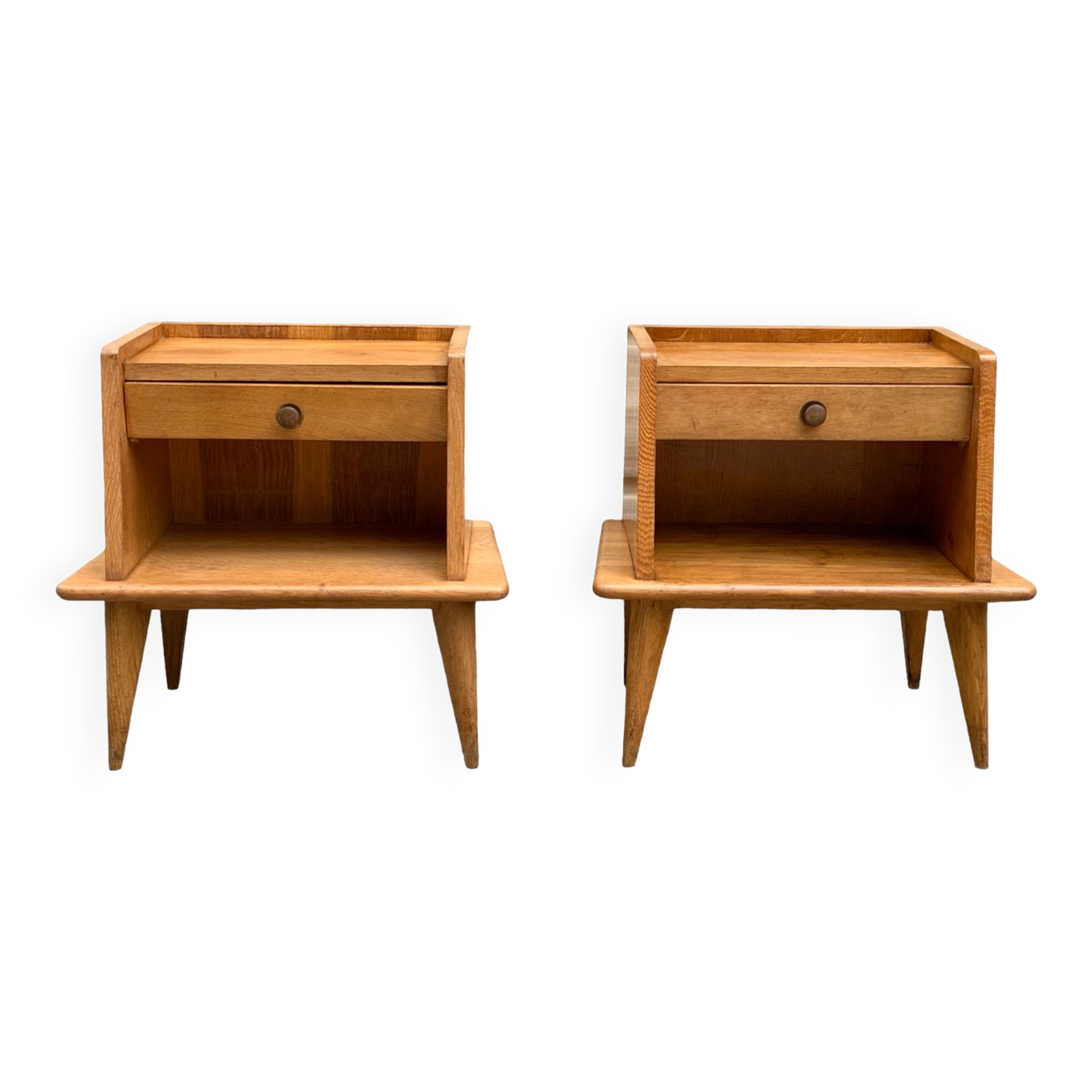 Pair of bedside feet compass solid oak vintage 1950