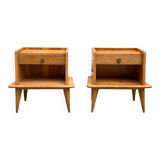 Pair of bedside feet compass solid oak vintage 1950