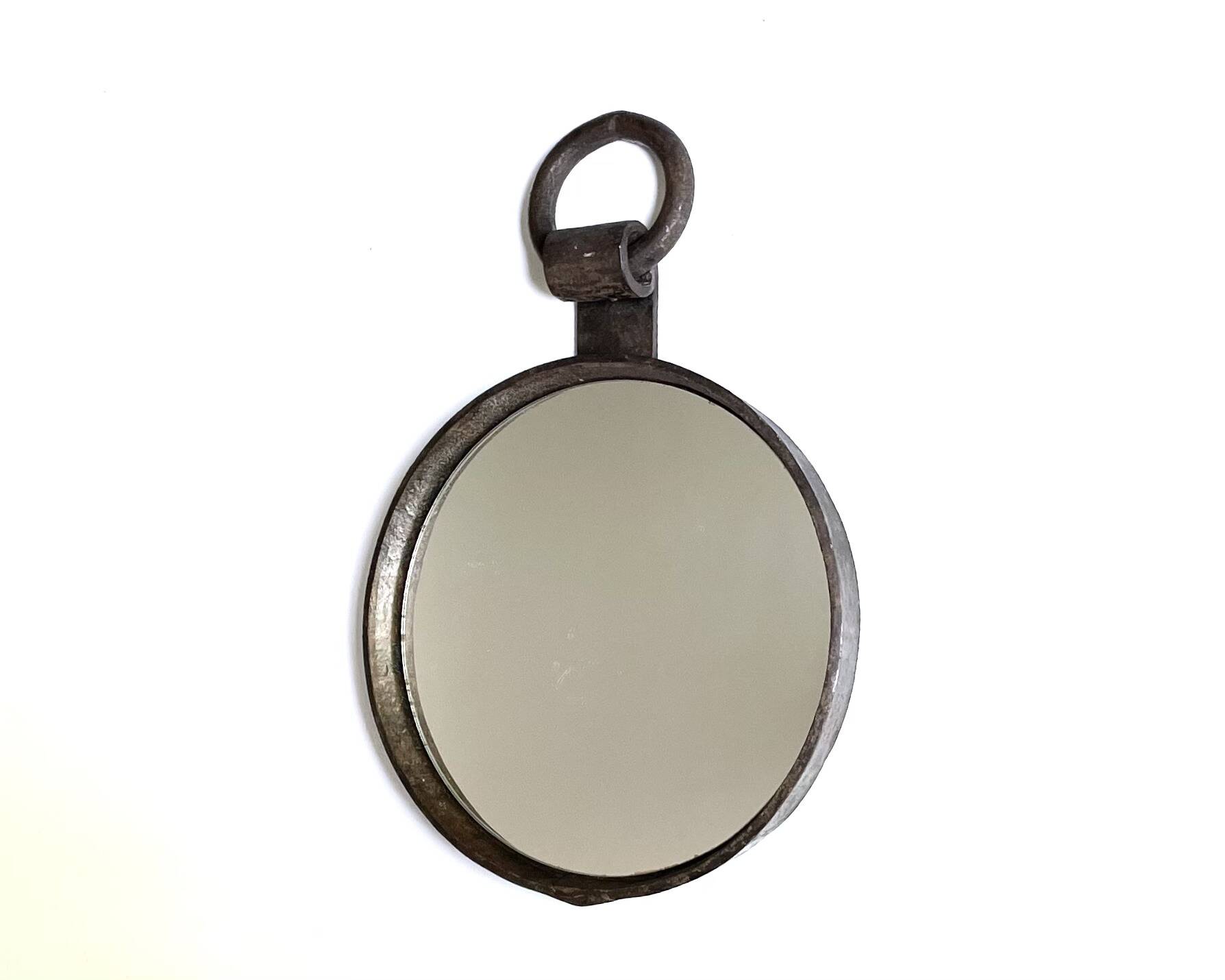 Round cast iron mirror with ring, 1950s
