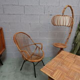 Rattan armchair with foot metal of the 60s