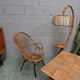 Fauteuil rotin pied métal années 60