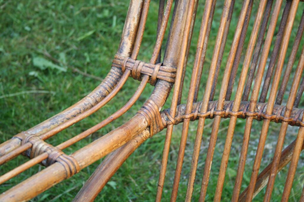 Vintage rattan lounge set 4 armchairs and table