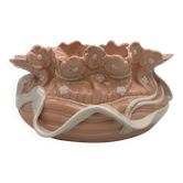 Cache-pot vintage en céramique rose et blanche.