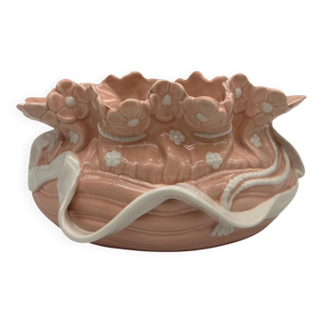 Vintage ceramic cache-pot in pink and white.