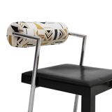 Set of Four Italian Chairs Edited by Saporiti. Jacquard Back and Leather Seat