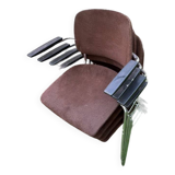 Set of 4 stackable vintage brown armchairs with chrome legs