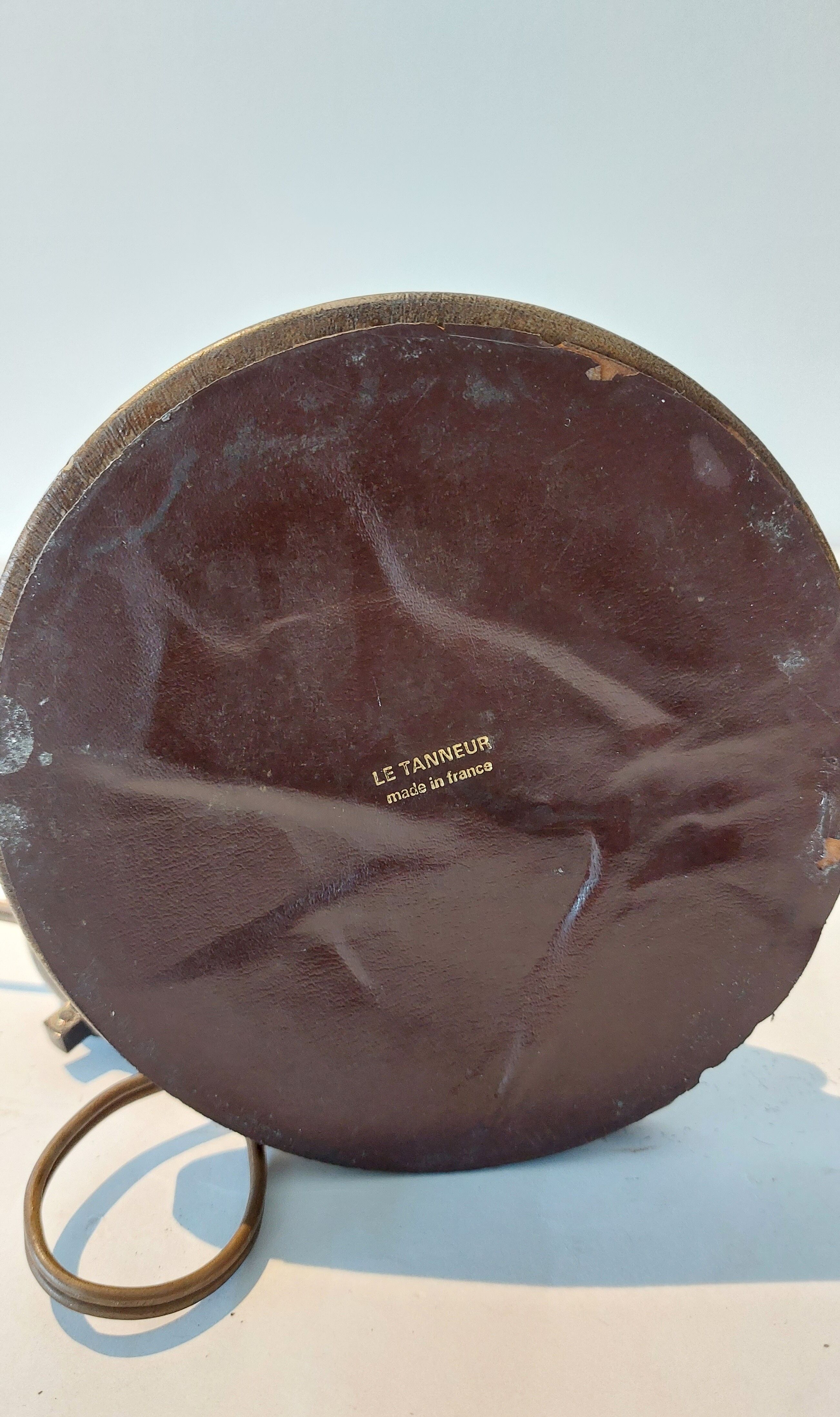 Le Tanneur 1960 lamp stand in leather and gilded brass