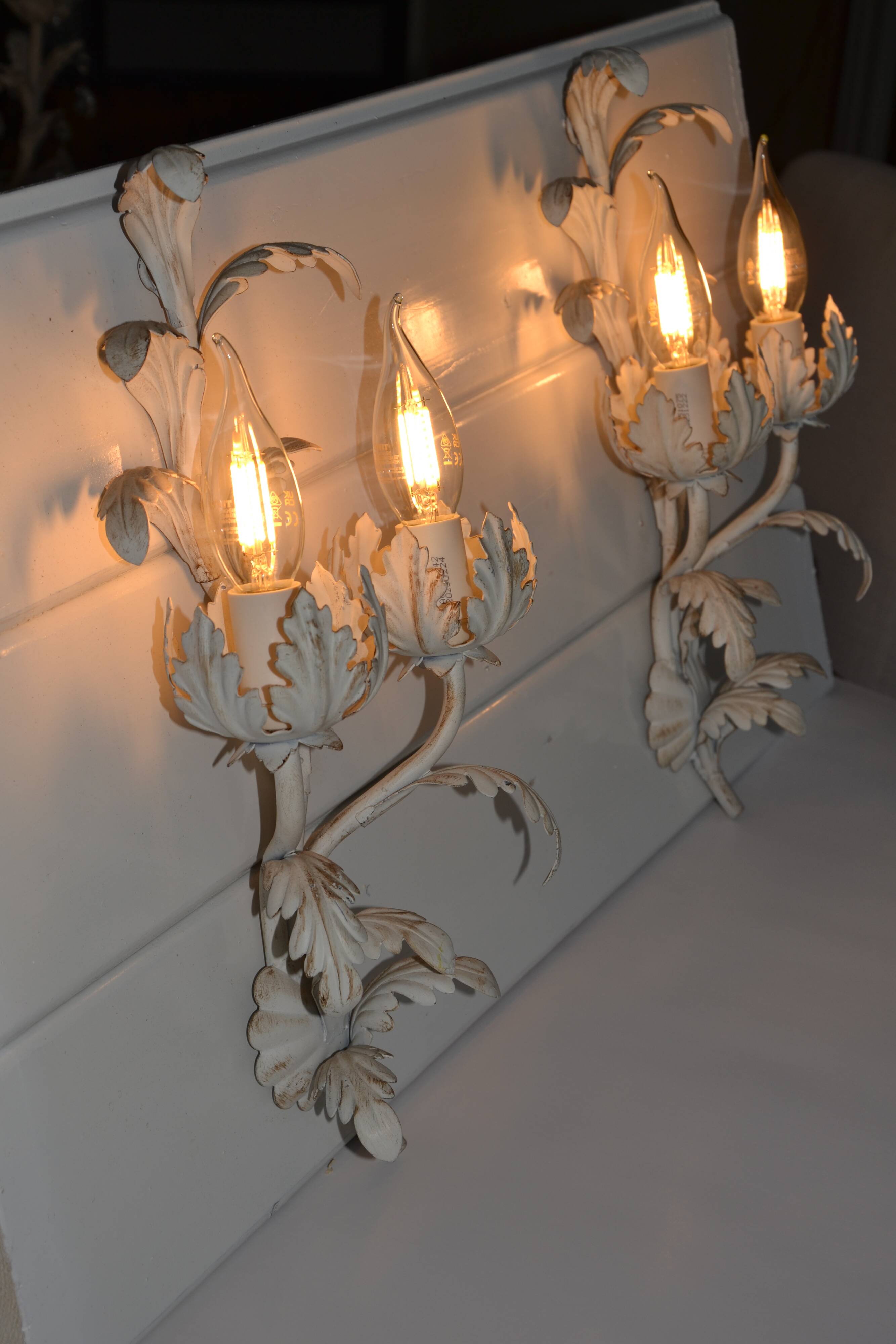 2 Florentine metal leaf wall lights