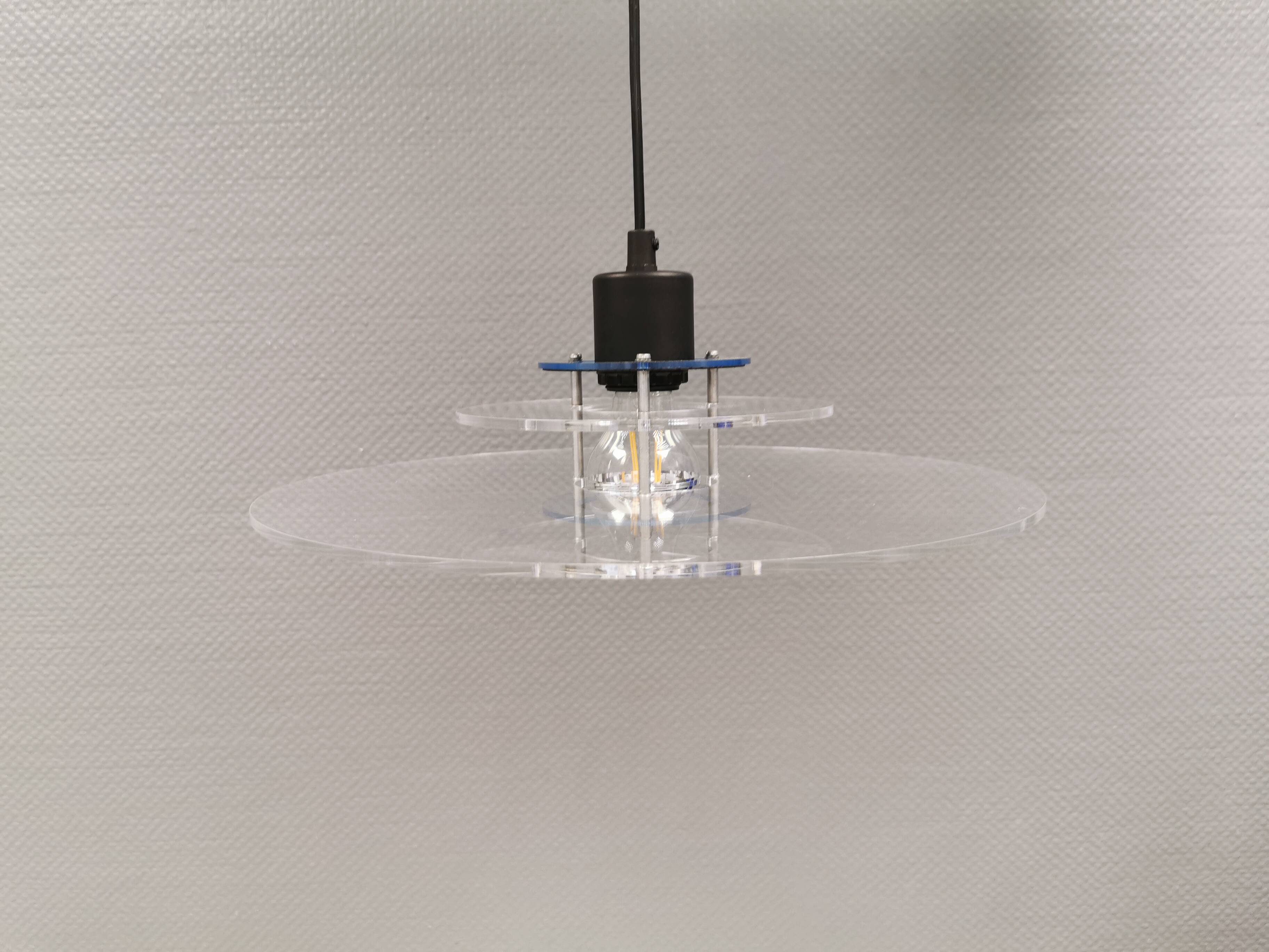 Danish space-age hanging lamp in transparent and blue plexi 1980s