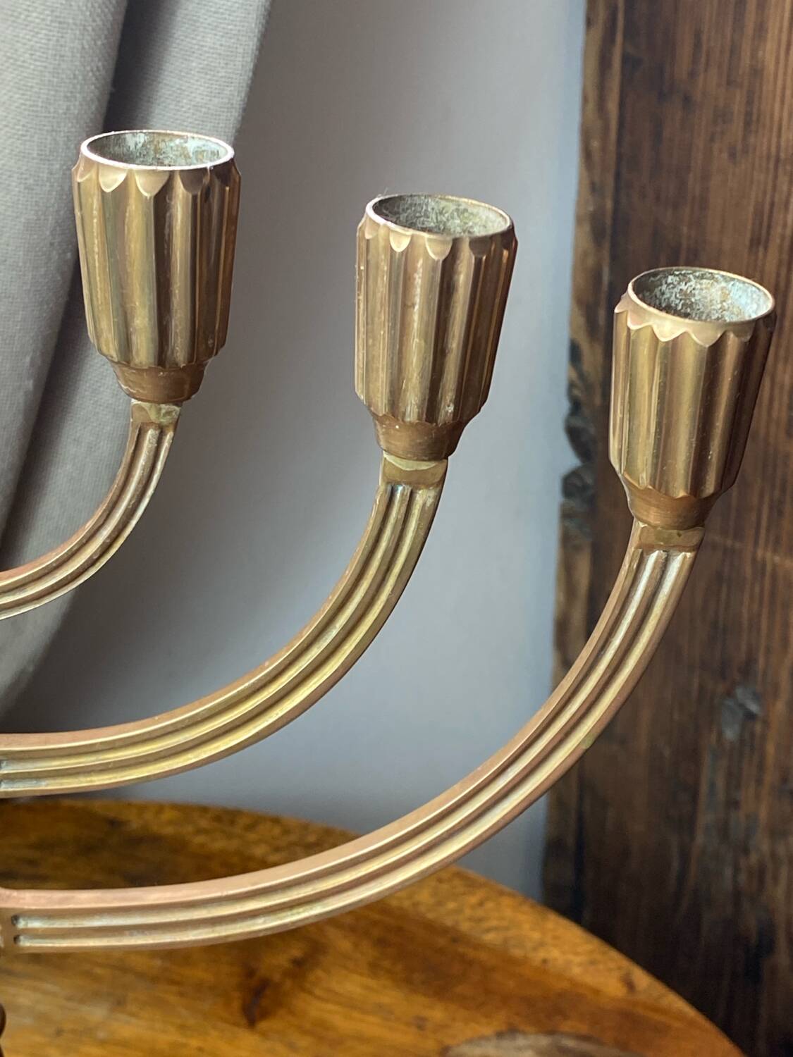 Menorah, seven-branched candlestick, in brass