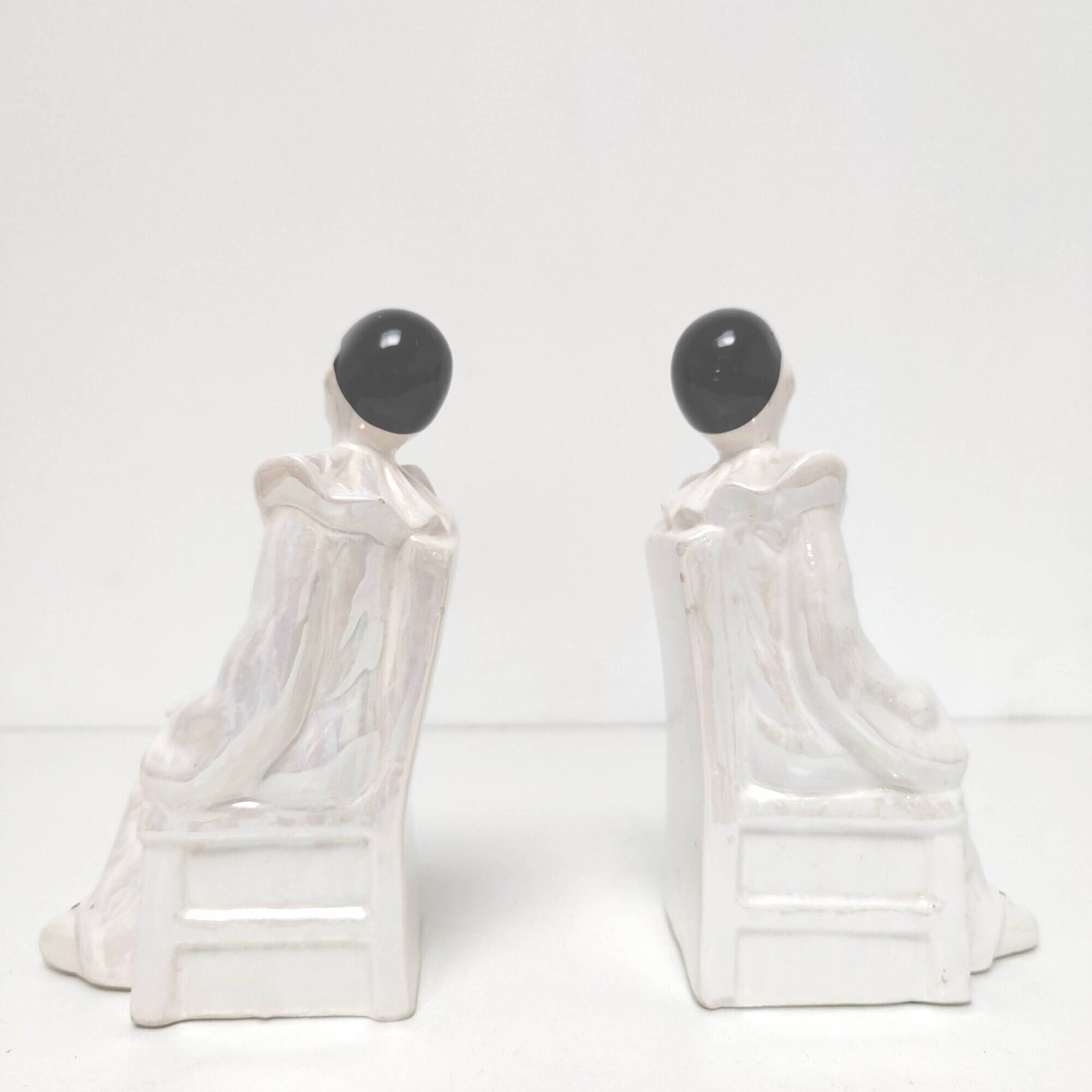 Pair of earthenware bookends Pierrot made in Holland 1970